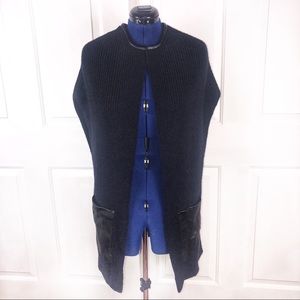 Ann Taylor L wool blend vest w/ faux leather trim